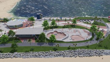Simulação do skatpark após conclusão das obras Santos: construção de skatepark olímpico começa na segunda Simulação do skatpark em Santos após conclusão das obras - Imagem: Divulgação / Prefeitura de Santos