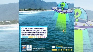 Você viu algum ET nervoso por aí? Zoeira: Prefeitura de São Sebastião faz post bem humorado sobre caso dos ETs Post sobre ETs nas redes sociais da Prefeitura de São Sebastião - Reprodução/Prefeitura de São Sebastião