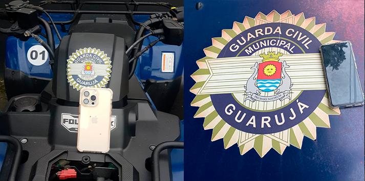 Guarda Municipal de Guarujá recupera celulares roubados e captura suspeitos Crimunalidade em Guarujá - Divulgação GCM Guarujá