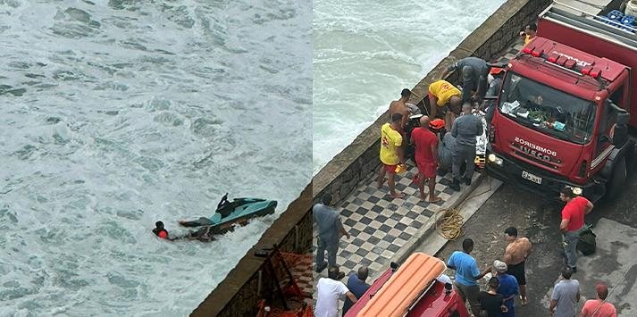 Adolescente caiu da moto aquática próximo as rochas do Morro do Maluf Acidente no mar - Imagens Felipe Zampieri
