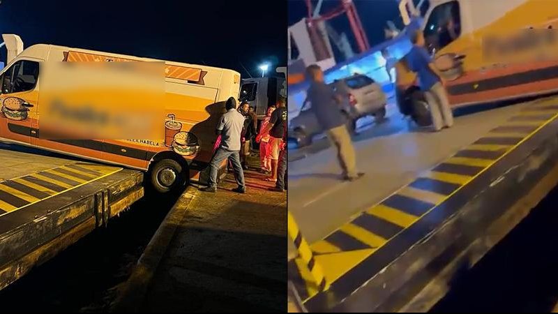 Equipes do Departamento foram acionadas para a retirada, que aconteceu em cerca de seis minutos Incidente na travessias de balsas - Reprodução