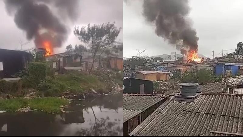Casa ficou destruída após incêndio Incêndio na favela - Reprodução Vivendo na Baixada