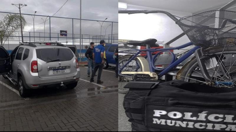 Policiais municipais apreendem veículo suspeito de clonagem e recuperam bicicleta furtada Criminalidade no litoral - Divulgação PMSS