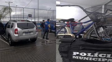 Policiais municipais apreendem veículo suspeito de clonagem e recuperam bicicleta furtada Criminalidade no litoral - Divulgação PMSS