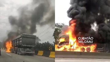 Incidente aconteceu no fim da tarde desta segunda-feira (10) Incêndio na rodovia - Reprodução Cubatão Milgrau