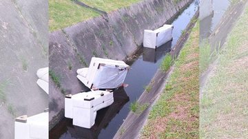 Sofás foram encontrados em canal na margem da Via Expressa Sul Prefeitura de Praia Grande encontra sofás jogados em canal e "passa sabão" nas redes sociais Sofás jogados em canal de Praia Grande - Prefeitura de Praia Grande