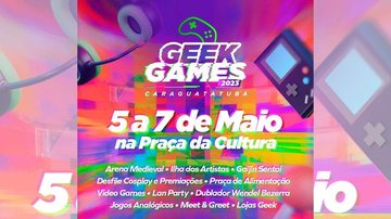 Uma das atrações do evento será a presença do dublador Wendel Bezerra, dos personagens Bob Esponja e Goku Geek Games promete agitar Caraguatatuba no próximo fim de semana Caratz do Geek Games de Caraguatatuba - Reprodução/Prefeitura de Caraguatatuba