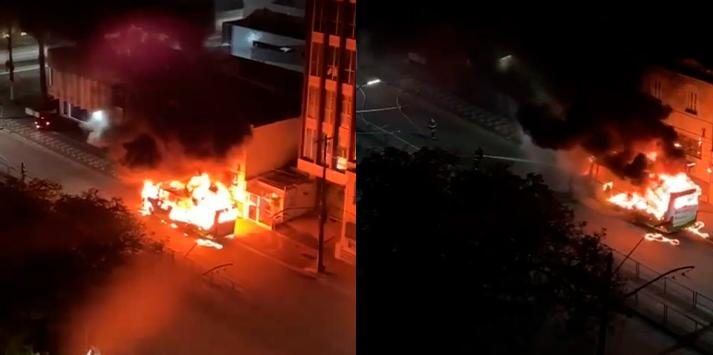 Incêndio em ônibus Municipal Mobilizou equipes de emergência Incêndio em Santos - Reprodução Viver em Santos e Região