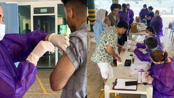 Durante o levantamento sanitário foi constatado que os membros do grupo de refugiados estão saudáveis Refugiados afegãos recebem atendimentos de saúde em Praia Grande Imagens dos atendimentos ao grupo de afegãos - Prefeitura de Praia Grande