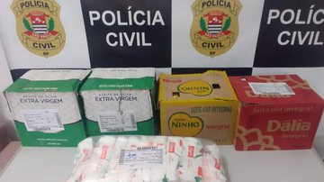 Carga de alimentos roubados foi apreendida Polícia encontra cestas básicas do crime dentro de barraco em São Vicente Carga de alimentos - Imagem: Divulgação / Polícia Civil