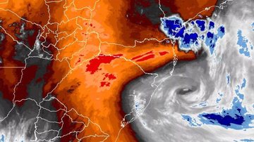 Imagem de satélite mostrava o vórtice ciclônico na costa da região sul no início da madrugada desta quinta (10) Vórtice ciclônico leva cenário de “nevasca” para cidades paulistas - Rerodução/MetSul Meteorologia