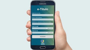 O e-título pode ser baixado gratuitamente em centrais de aplicativos E-título Celular com a tela aberta mostrando o aplicativo do e-título - Divulgação/TSE