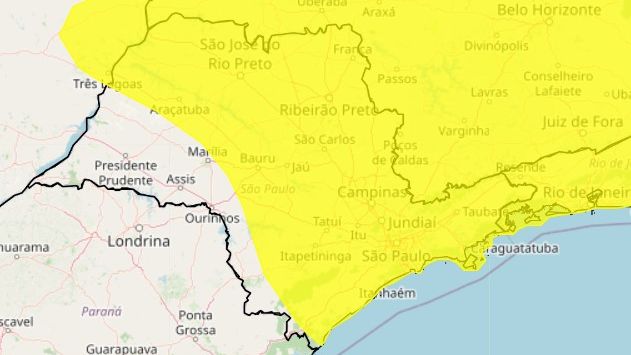 Mapa SP alerta amarelo