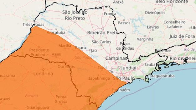 Mapa SP alerta laranja sul