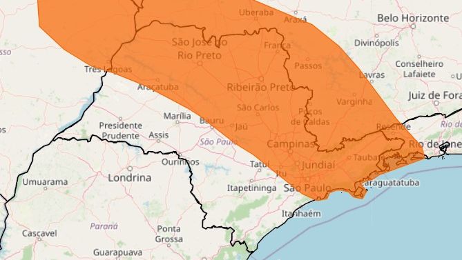Mapa de SP alerta laranja norte