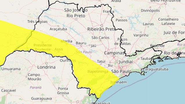 Alerta amarelo no litoral sul de SP