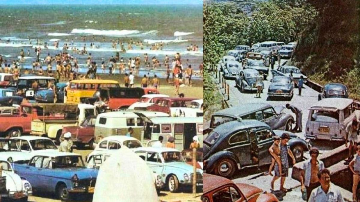 Orla Mirim na década de 70 e Estrada Velha de Santos na década de 1960