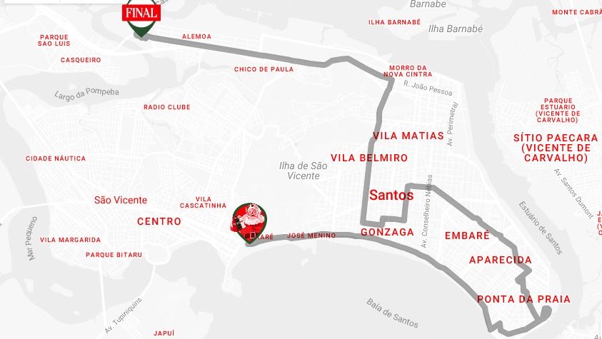 Mapa Caravana de Natal Coca-Cola em Santos