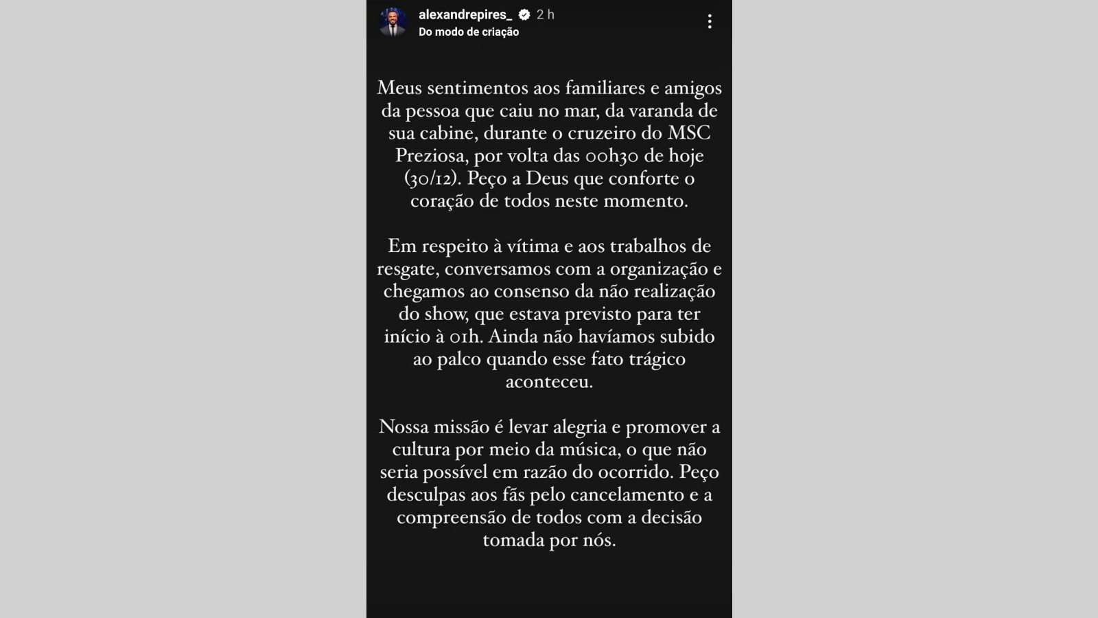 declaração Alexandre Pires 
