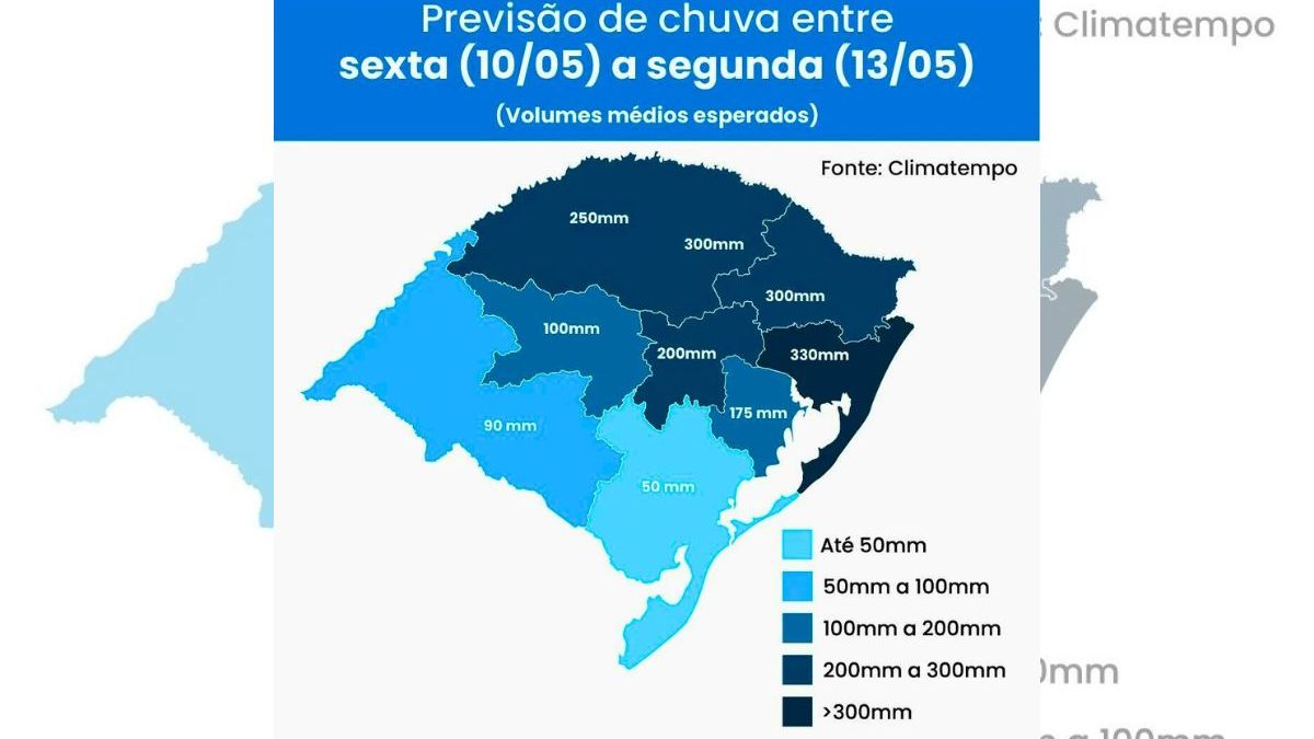 Mapa previsão de chuvas RS