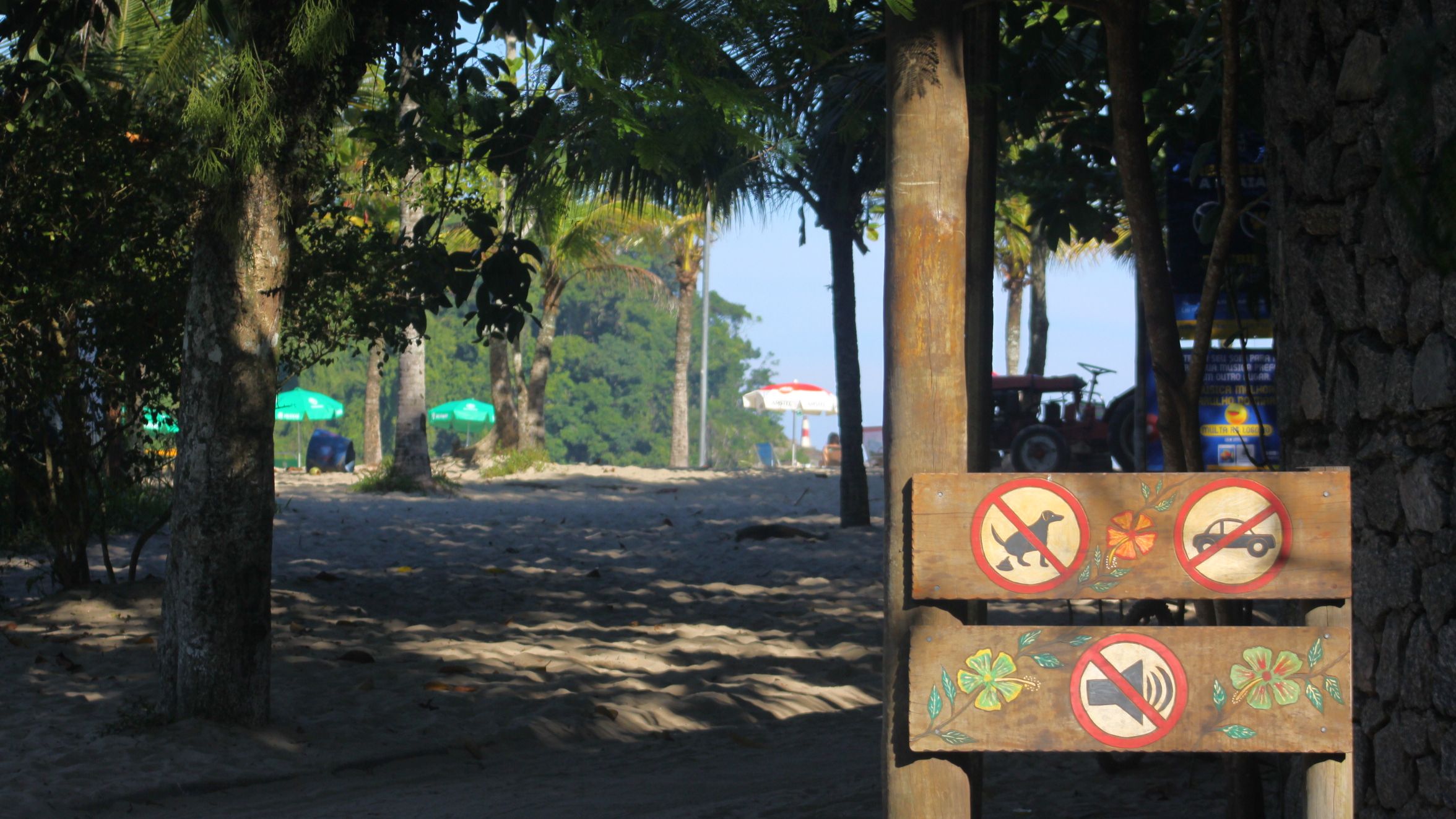 Na entrada de Barra do Una, além de cães, placas também indicam proibição de entrada de carros e som alto - Foto Reginaldo Pupo