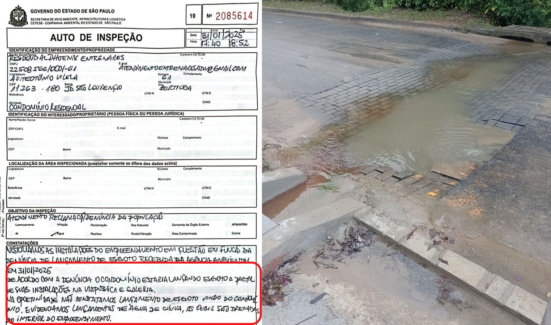 Documento da Cetesb, afirma que não havia irregularidades nas ligações de esgoto do empreendimento – Divulgação/Phoenix Entremarres
