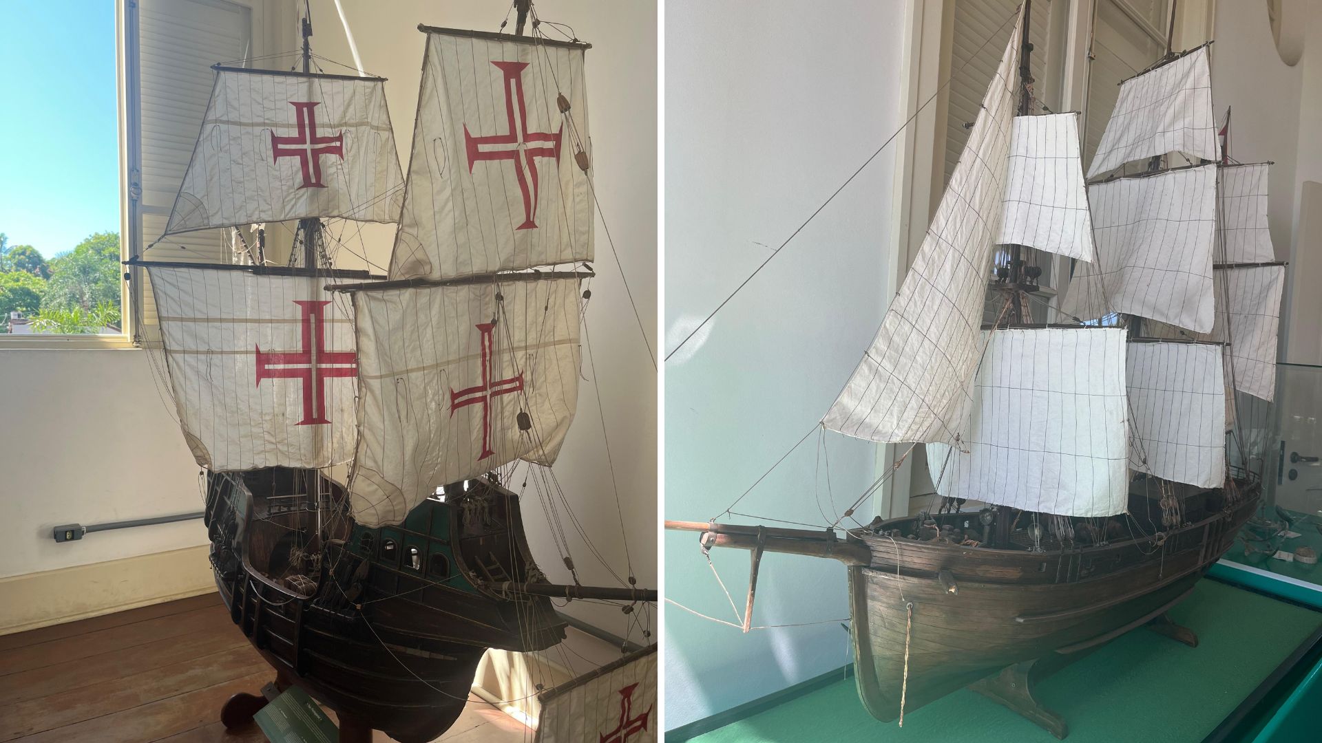 Maquetes de navios, como a Nau São Gabriel e um Filibote dos séculos XVI e XVIII, são destaques no museu