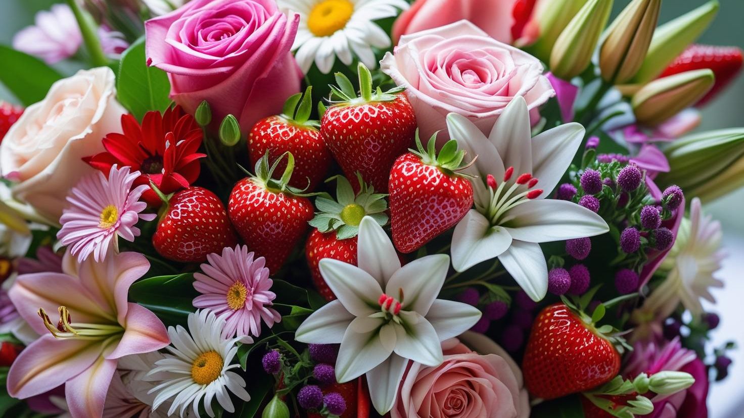 Flores e morangos