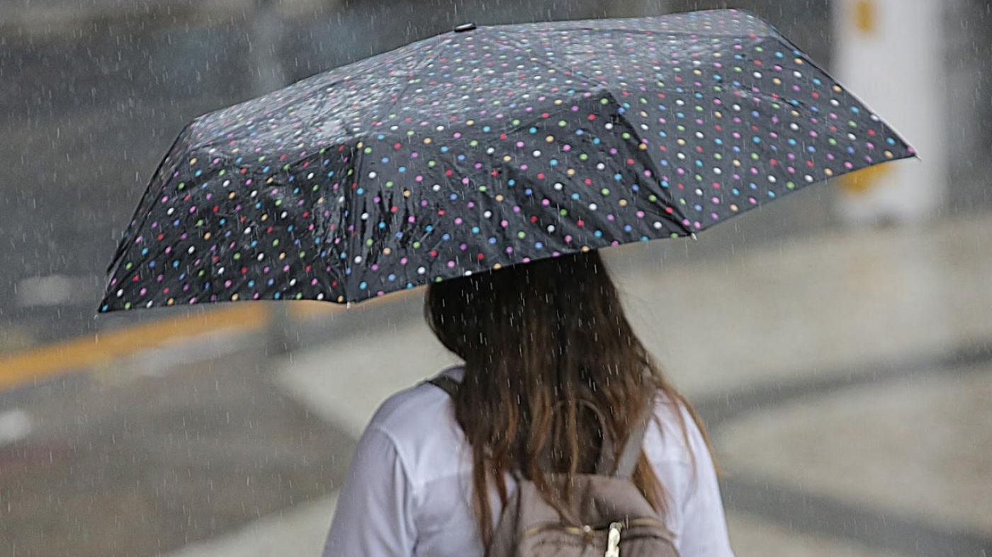 Mulher com guarda-chuva aberto