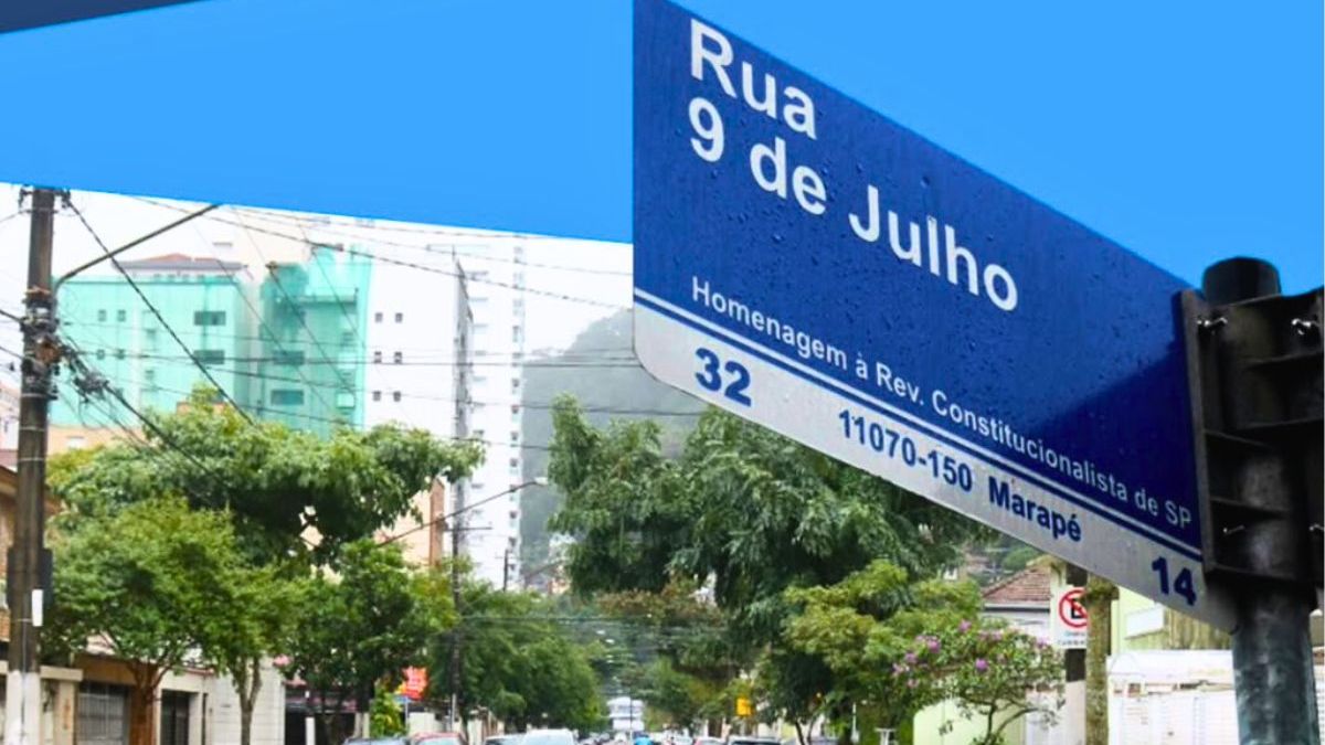 Placa da rua 9 de julho em Santos