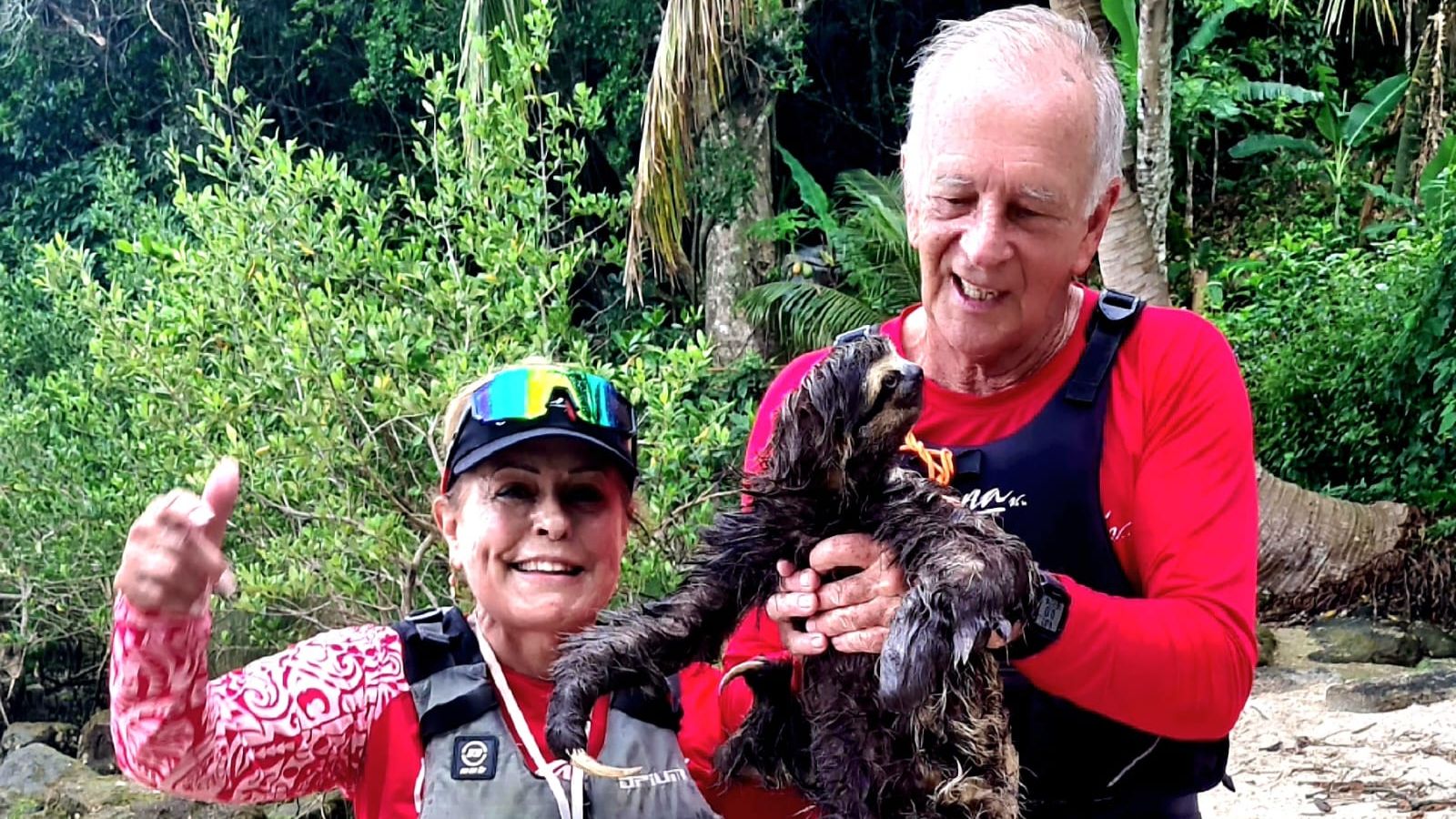 Casal de canoístas resgata bicho-preguiça