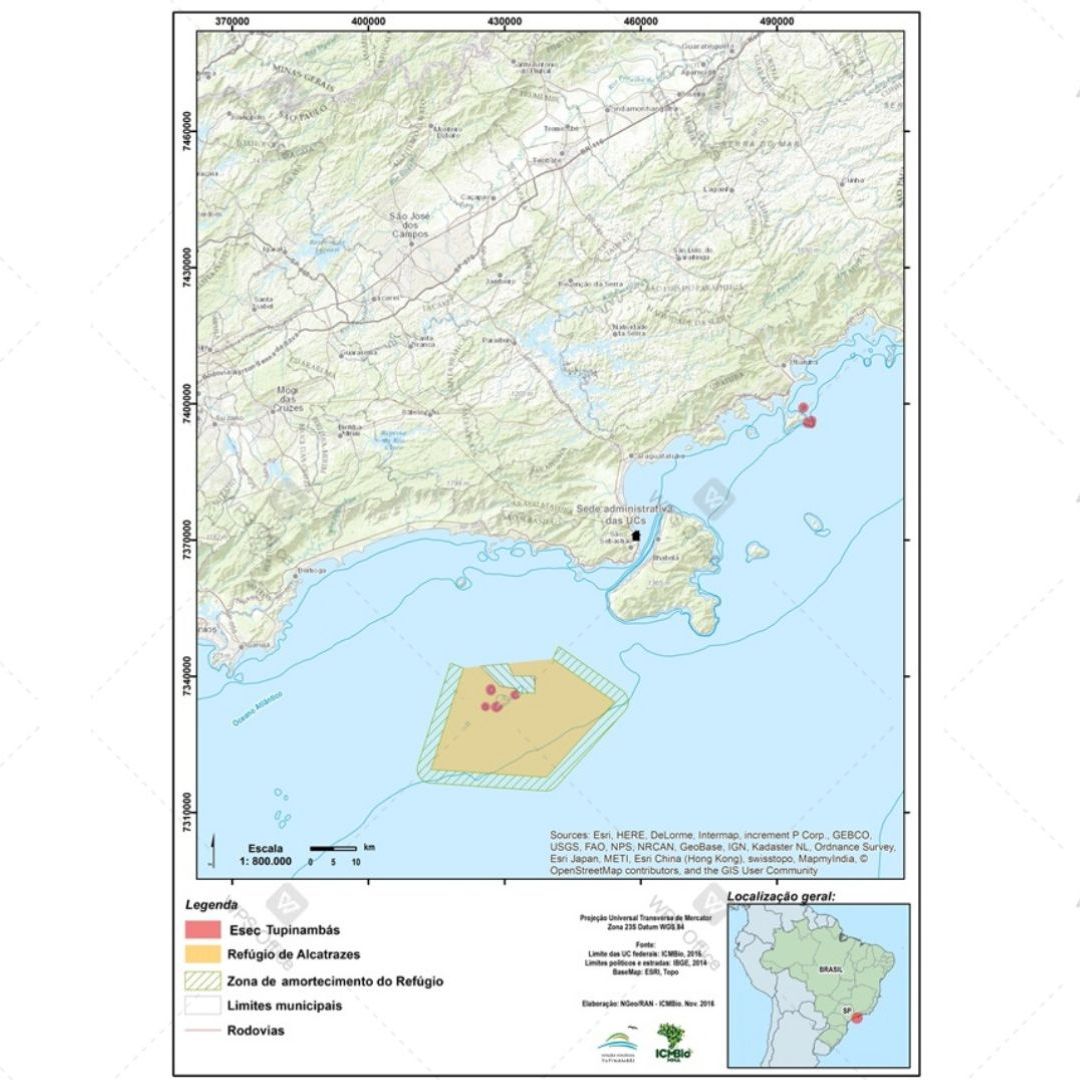 Mapa geral do zoneamento da Esec Tupinambás e Refúgio de Alcatrazes. Mapa: Vivian Uhlig