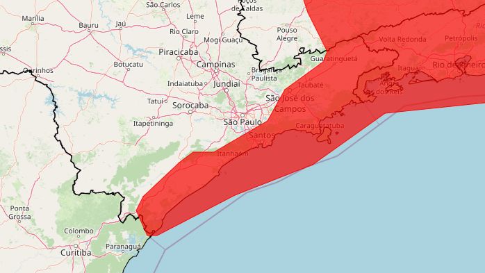 Previsão indica até 300 mm de chuva, ventos, maré alta e risco elevado de alagamentos - Fonte: Inmet