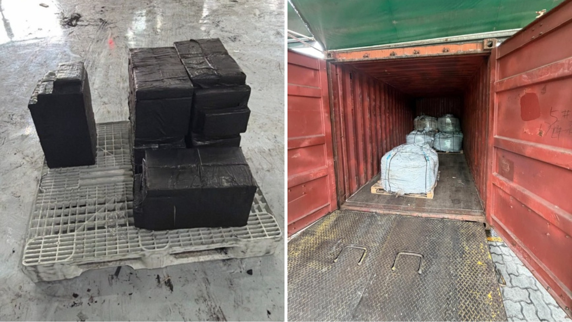 Drogas apreendidas e itens encontrados no interior do container