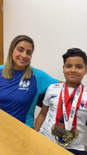 O nadador com a mãe