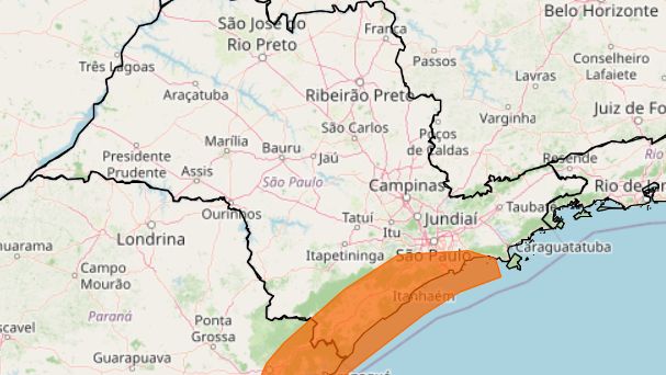 Alerta de vendaval do Inmet no litoral de São Paulo
