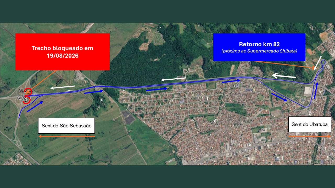 Imagem de um mapa da rodovia dos Tamoios com traçados no trecho da Serra Antiga