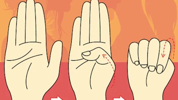 Ilustração mostra o passo a passo do gesto silencioso que pode ajudar mulheres a pedir socorro