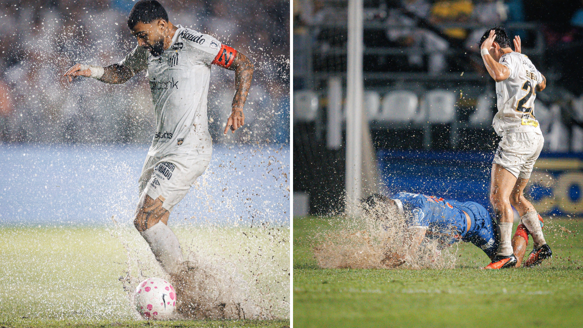 Imagens do gramado ruim da Vila Belmiro